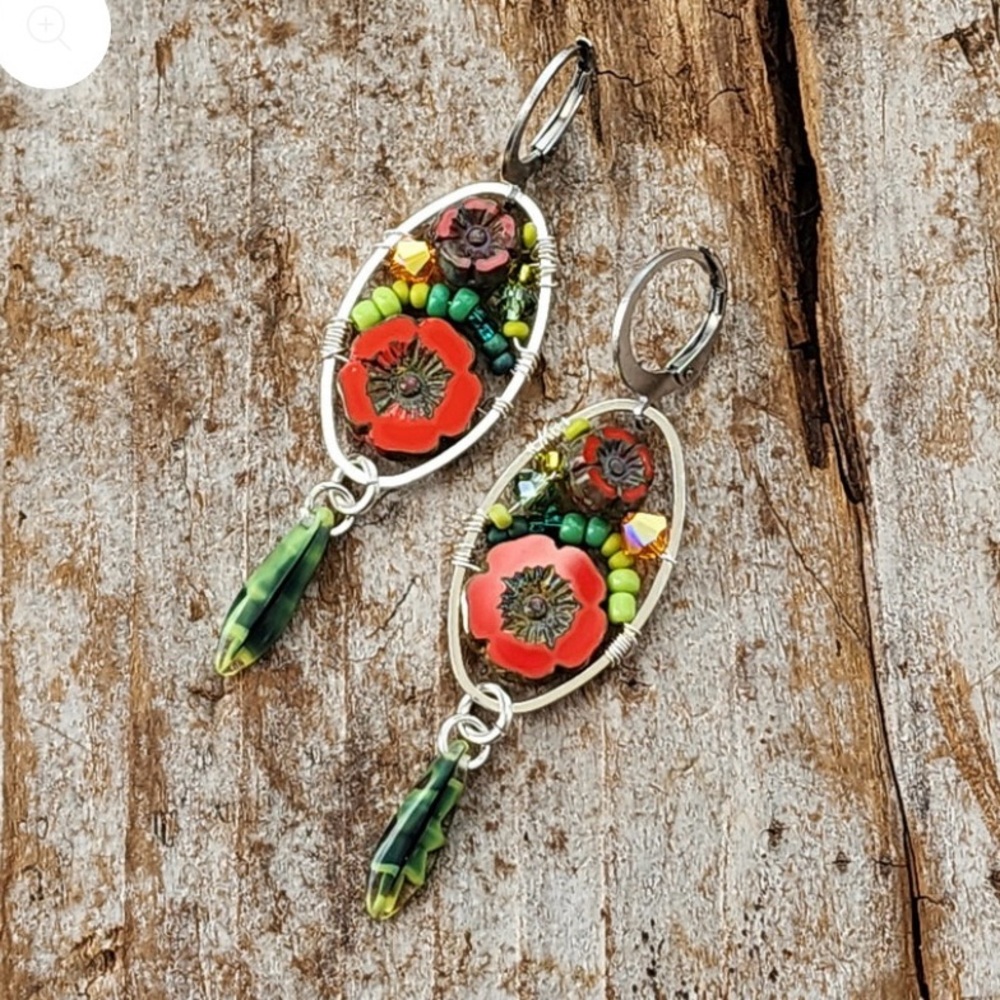 Handmade Czech Glass Earrings NWT
